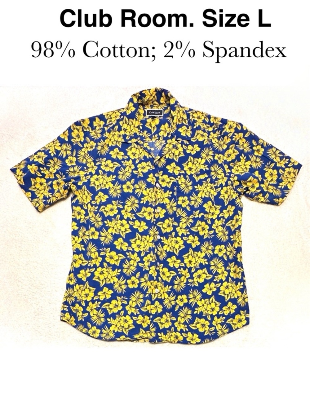 Club Room Blue and Yellow Floral Short-Sleeve Button-Down Shirt Summer Casual